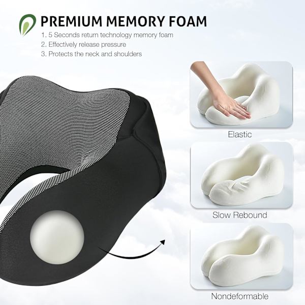 Reisepute for nakke minneskum, hette reise nakkepute for voksne, komfortabel nakkepute for reise med hettegenser Pure black