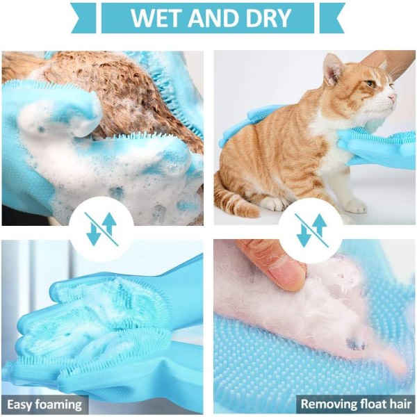 Pet care gloves for bathing & hair removal, dog and cat