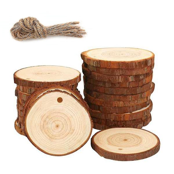 Træskiver 30 stk. Naturlige træskiver 6-7 cm runde træ ubehandlede logs med snor og huller Den bedste