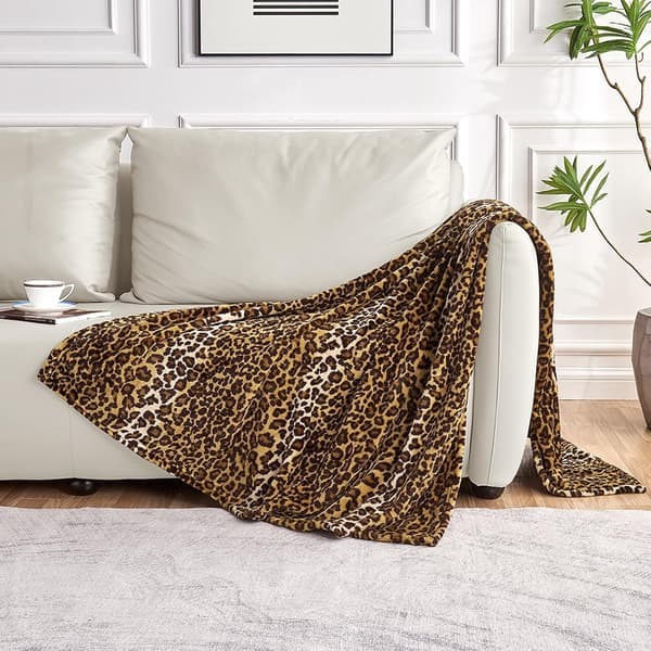 Leopardmønstret teppe, egnet for senger og sofaer, mykt og luftig, perfekt for reise (127 cm x 152 cm)