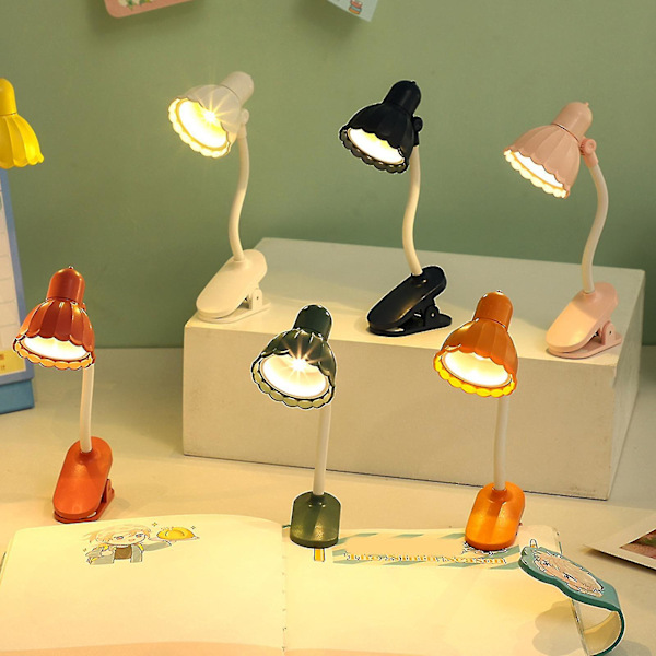 Skrivebordslampe, 360 graders rotasjon, klips-på-lampe, bærbar leselampe, klemme på skrivebord/bord/køyeseng/skap, hjemmebelysning Black C