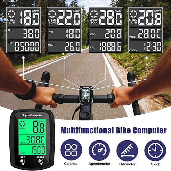 Vanntett Kablet LCD Digital Sykkelcomputer Sykkel Speedometer Odometer