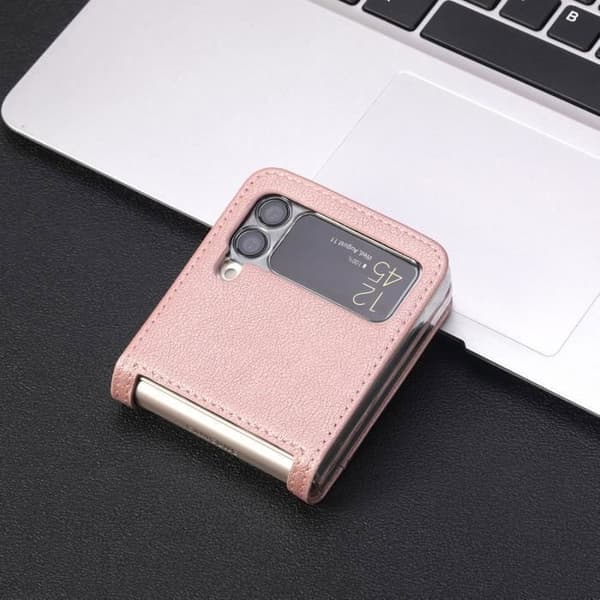 Samsung Galaxy Z Flip 3 PU-läderfodral med kortfack och telefonstativ - Rosa