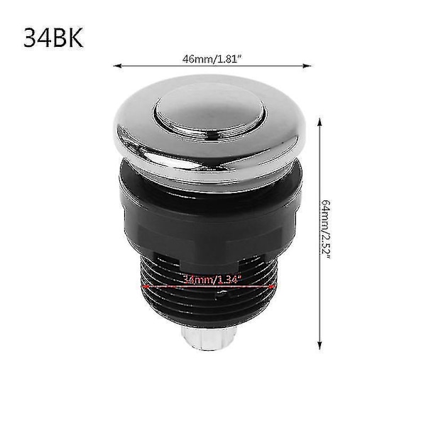 Lufttryck Strömbrytare På Av Tryckknapp För Badkar Avfallskvarn Whirlpool Black 34mm