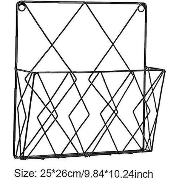 Vægmonteret magasinholder, sort trådkurv i metal, dekorativ hylde