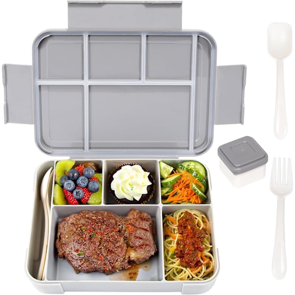 Barnlunchbox med fack  1330 ml lunchbox för barn  läckagesäker mellanmålslåda med 6 fack bestick mikrovågsugnssäker (Grad)