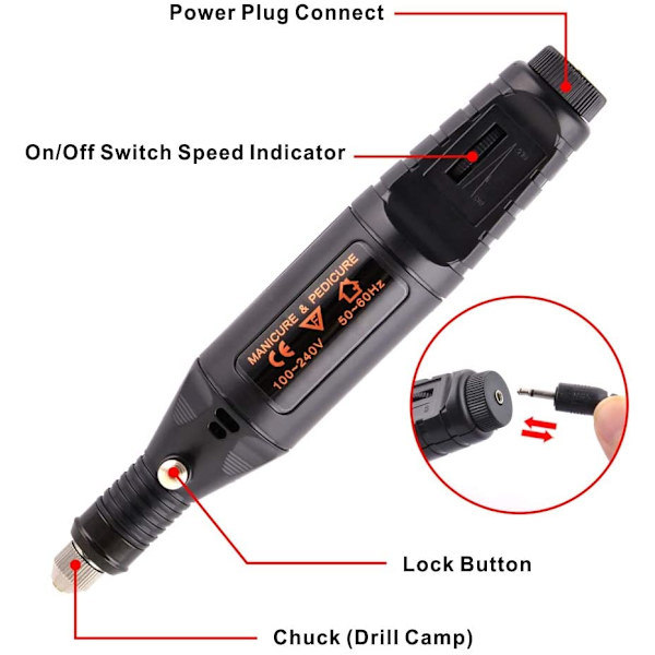 INF Elektrisk neglefil med 6 bits Sort Black