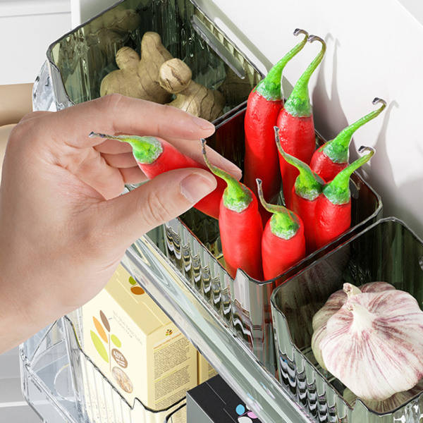 Køleskabsarrangørboks Transparent plast side dør opbevaringsbeholder til grøntsager transparent