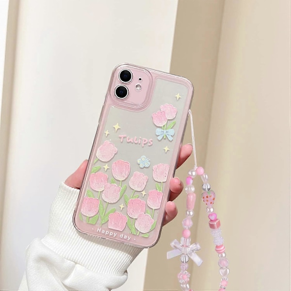 Yhteensopiva iPhone 7 -kotelon, iPhone 8 -kotelon, iPhone SE 2020/SE 2022 -kotelon kanssa, kukka- ja tulppaanikuvio, söpö rusetti, mansikkahelminauha, ohut pehmeä TPU-puhelinkotelo color A iPhone 11-6.1 inch