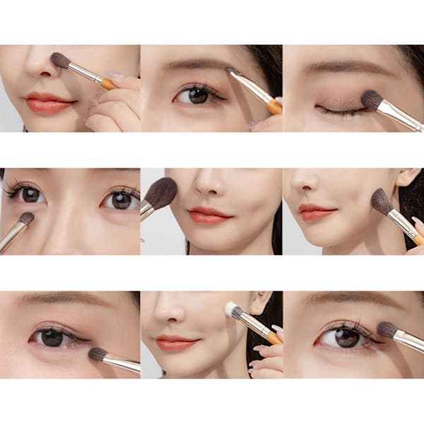 9 stk. Bærbart Makeup Børstesæt Mini Størrelse Rejse Skønheds Makeup PU taske onesize