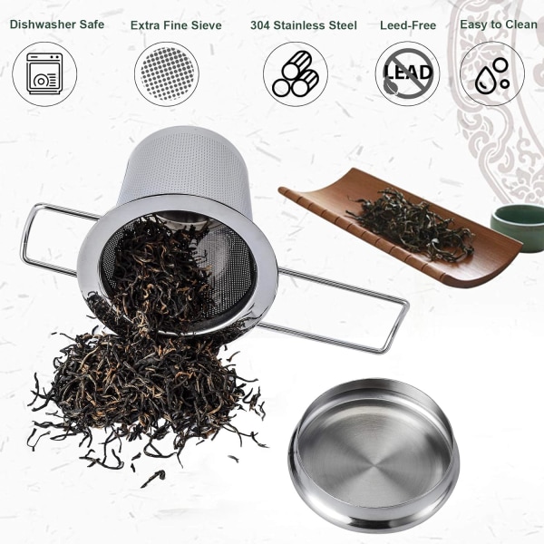 Te-infuser, 304 rustfri stål te-si med låg og foldbart håndtag, tefilter til tekander Kopper Krus til brygning af løsblade, 2 stk.