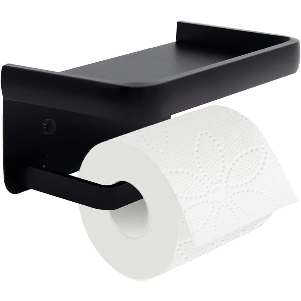 Toalettpappershållare med hylla, svart toalettpappershållare