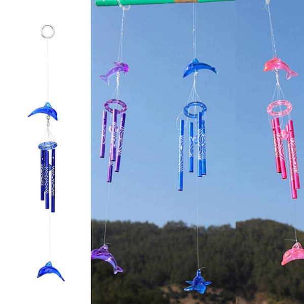 Dolphin Creative Crystal 4 metallrør Vindklokke Vind Klokkespill Hjem blå one size blue
