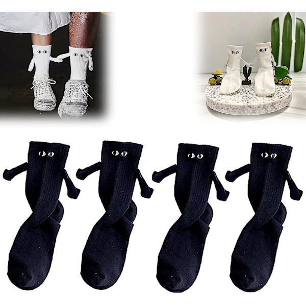 Magnetiske Sokker for Håndhold - Nye, Hånd i Hånd Sokker, Par som Holder Hender - Sokker Black 2 Pairs