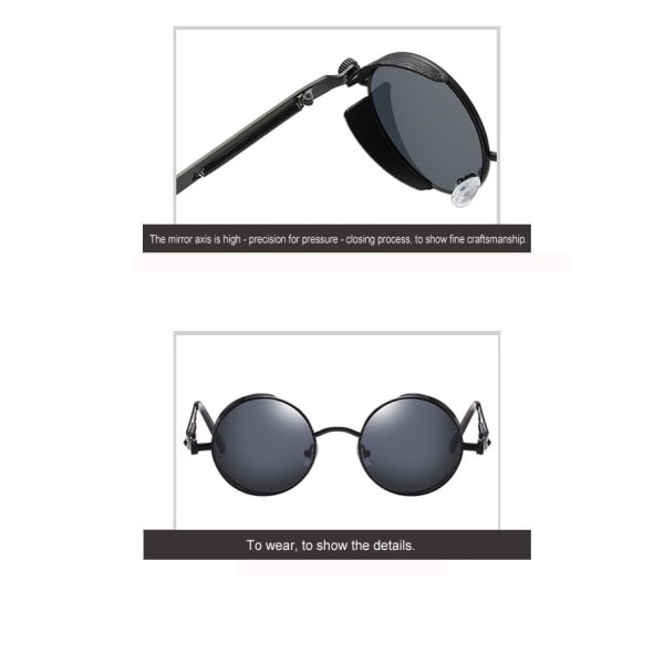 Vintage sølvgrå runde polariserte steampunk-solbriller for menn