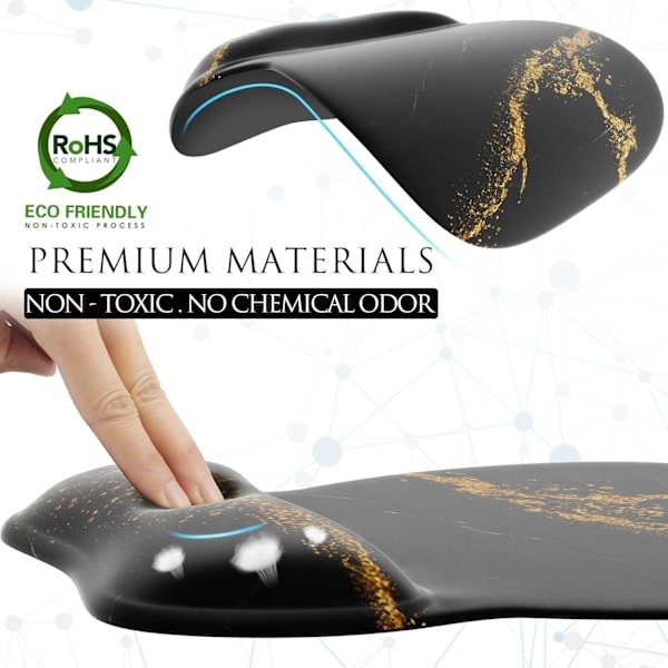 Ergonomisk musmatta med handledsstöd i memory foam, bekväm datormusmatta för bärbar dator, smärtlindrande handledsstöd svart guld Black Gold