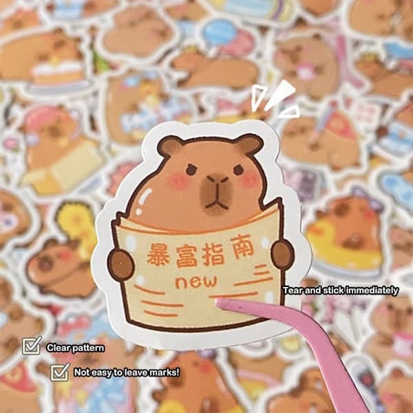 100 ark Kreativa Tecknade Capybara Pappersdekaler DIY A2 A2