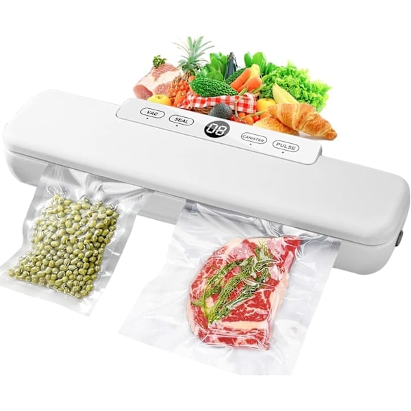 Vakuumforsegler for mat, Vakuumforsegler for Sous Vide-matlaging, 4-i-1 enkelt alternativ, Bevar mat i vakuumposer - Hvit