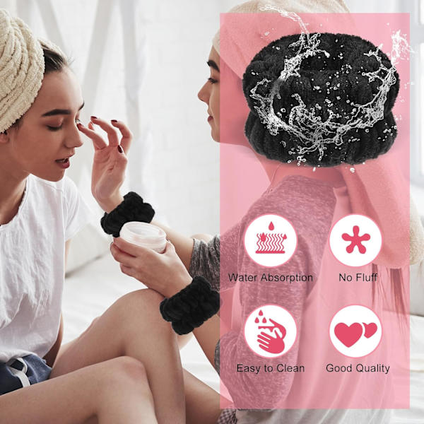 Ansigtsvask Armbånd Spa Vask Ansigt Svedbånd Makeup Elastisk Håndled Vask Bånd Absorberende Håndklæde Armbånd Armbånd, Sort
