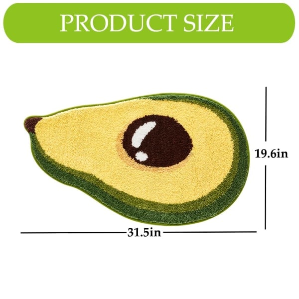 Fruktformet baderomsmatte sklisikker vaskbar, Avocado 19,6x31,4 tommer