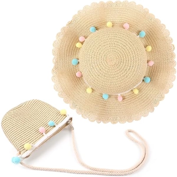 Jenter Strand Solhatt og Mini Crossbody Veske Sett, Barn Jenter Ferie Utendørs Aktiviteter Reise Blomster Halmhatt