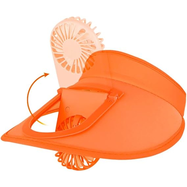 Solskydd keps med fläkt bred brätte strand keps kylning sol UV-skydd keps tom topp solhatt med justerbart elastiskt spänne Orange