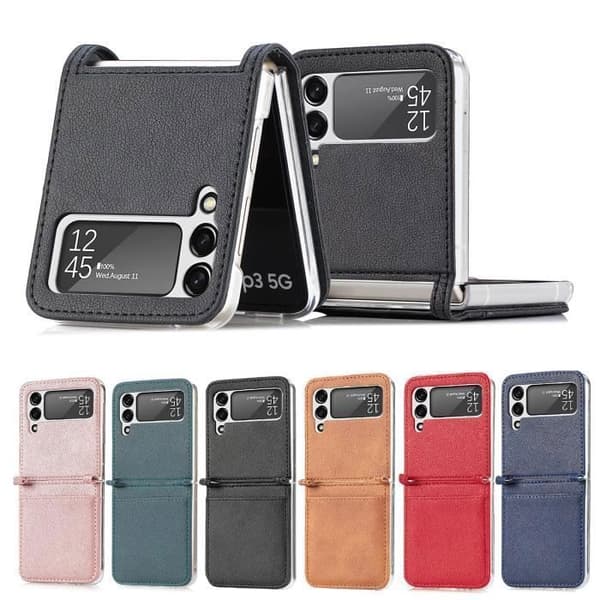 Samsung Galaxy Z Flip 3 PU-läderfodral med kortfack och telefonstativ - Rosa