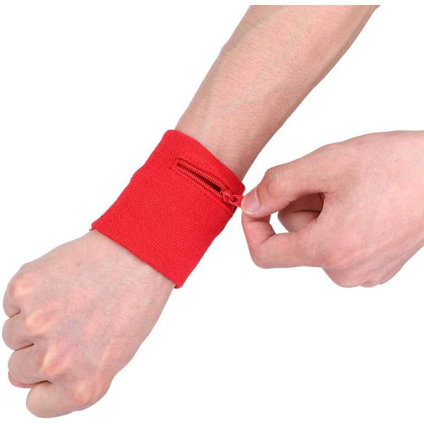 Handledsband plånböcker, svettband handledsband hälsoväxel sport mynt nycklar förvaringsficka plånböcker andningsbara Red