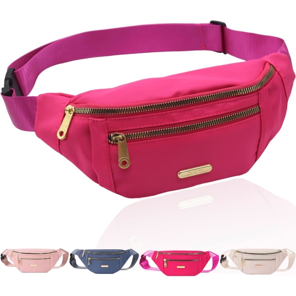 Fanny Pack Fashionable Bæltetaske Casual Rejsetaske Bum Bag med 3 Lynlåslommer til Kvinder Mænd Sportsløb Vandreture Jogging Rose