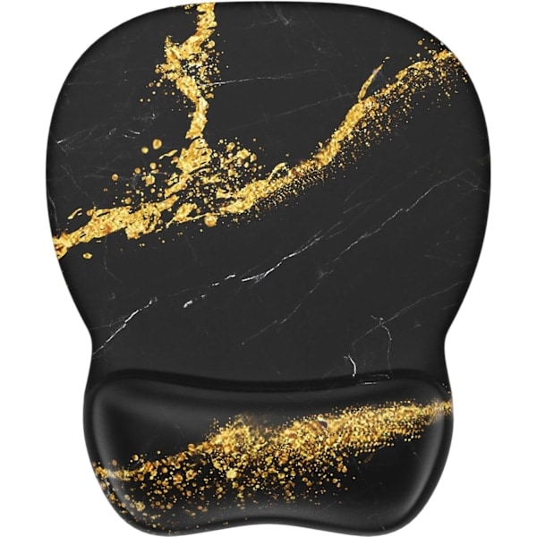 Ergonomisk musmatta med handledsstöd i memory foam, bekväm datormusmatta för bärbar dator, smärtlindrande handledsstöd svart guld Black Gold