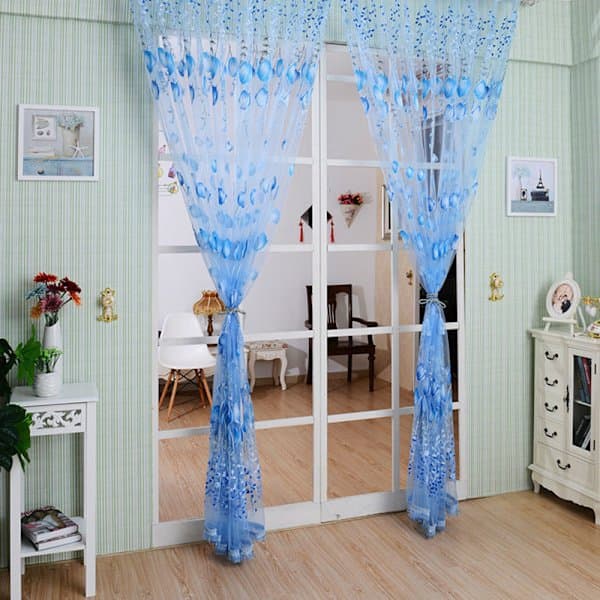Kapper Tulip Blomstret Tyll Voile Dør Vindusgardin Draperingspanel Blå Én Størrelse Blue
