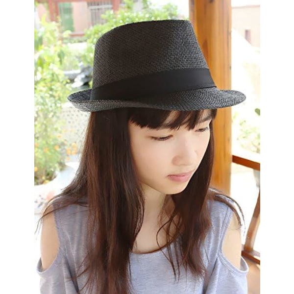 Unisex Fedorahatt Trilby Halmhatt Sommer Panama Strand Solhatt Black