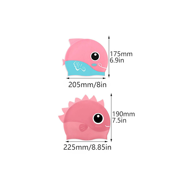 Lasten silikoninen uimahattu, sarjakuva-kuvio, pojille 3-12-vuotiaille, korvasuojilla - Rantahattu Pink Small fish