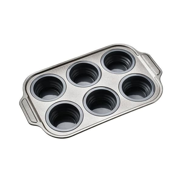 Mini-munkform - Non-stick metall - 6 hål - Silikon, rostfritt stål - 31 cm x 18,6 cm