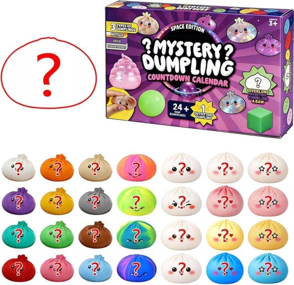 Dumpling Squishy, 2026 Mystery Dumpling Squishies Countdown Kalender, 25 Tilfældige Overraskelses Dumpling Squishies, Stressaflastende Sensorisk Fidget Legetøj (25 Stk)
