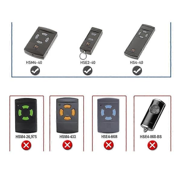 2-pack Garageportfjärrkontroll för HSE2-40, HS4-40, HSM4-40, grå knappar 40.685MHz handhållen sändare