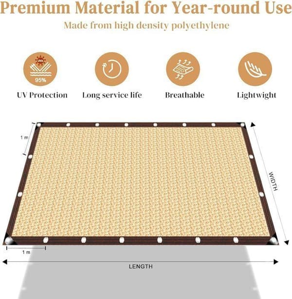 Beige solsejl, 4*6m skyggenet - Udendørs solbeskyttelsesnet til have, drivhus, pergola