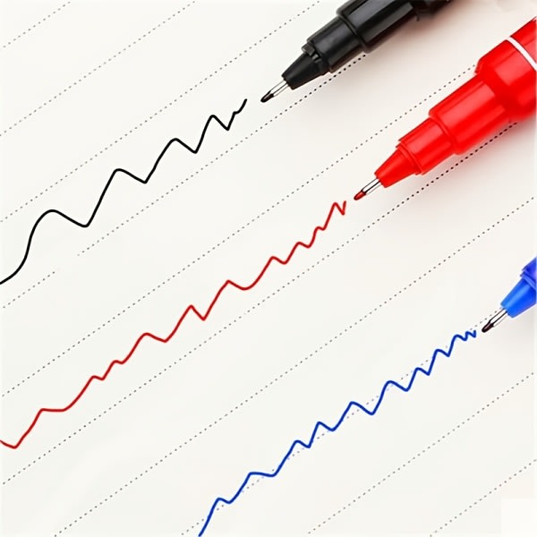 Permanent Marker Pen 0.8/2mm Tip Dubbelhuvud Vattentät Svart Blå Röd Penna För Student Papper Stål CD Glas Tyg Färg Kontor Skola Tillbehör Svart Black