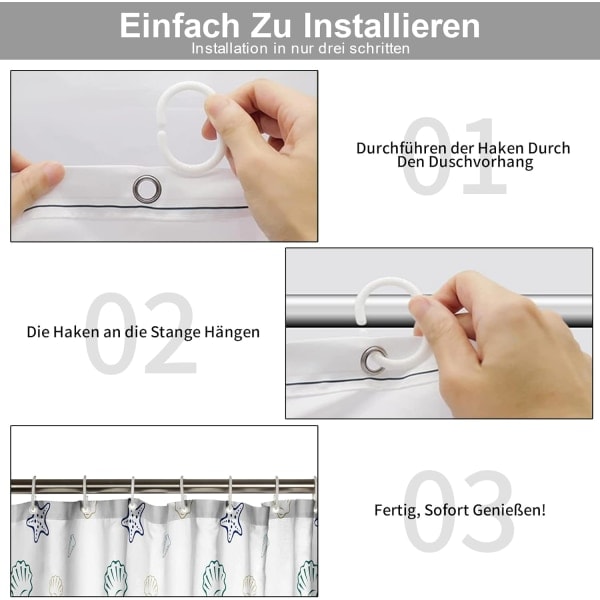 Bruseforhæng 180x200cm Hvid Havskaller Vandtæt Anti-Mould Bruseforhæng Polyester Badeforhæng til Badeværelse