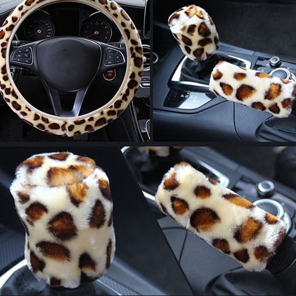 3 stk/sett Leopard Fluff Plysj Rattrekk Gray