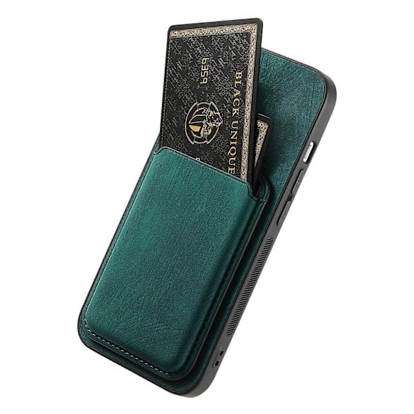 Retro Läder Kortficka Magnetiskt Mobilskal för iPhone 14 Green