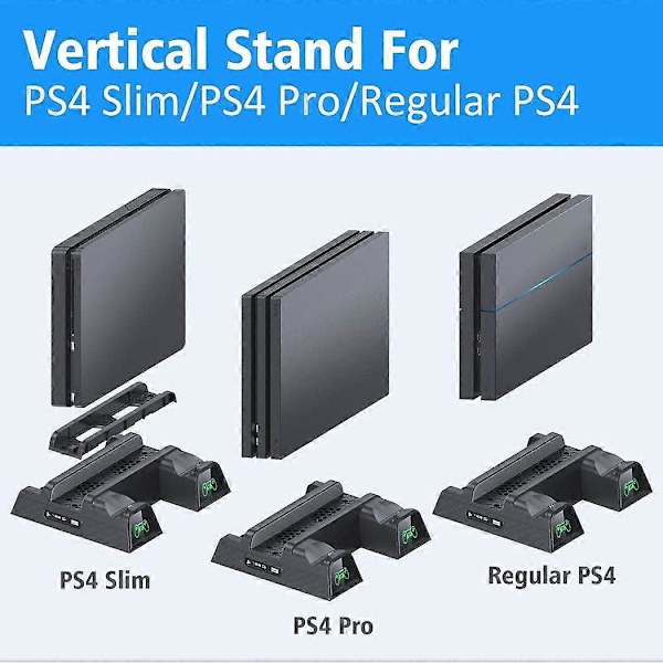 PS4 Blæser & Stand - Controller Opladestation, Kompatibel med PS4/Pro/Slim, Køler & Holder
