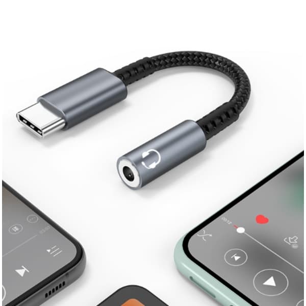 USB-C til 3,5 mm hovedtelefonadapter Grå Grå