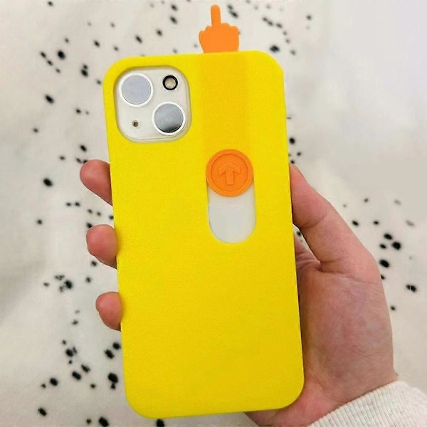 1 stk 3D-trykket glidende mellomfinger mobildeksel leketøy gestmodell for iPhone15-14 iPhone 15 Pro Max Yellow