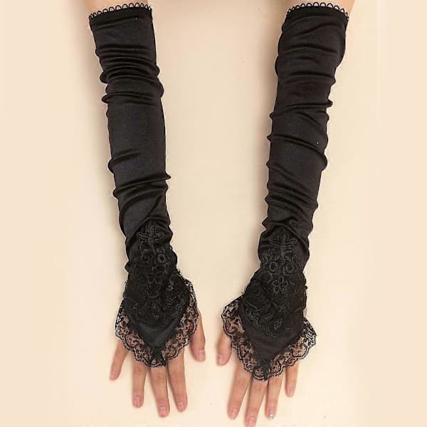 Lange handsker til kvinder, halv finger, mesh vanter, maskerade halloween handsker