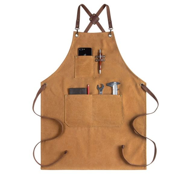 Kvinder forklæde til mænd, Lærred forklæde med lommer - Cross Back Kitch