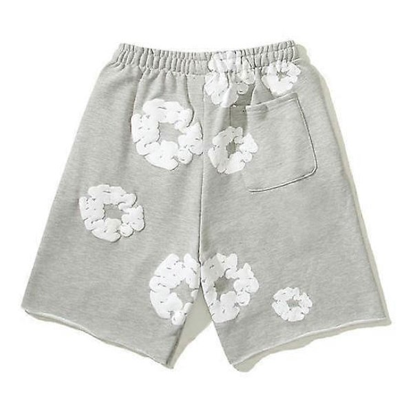 Kesäiset miesten shortsit, kukkakuosi, kiristysnyöri, joustava vyötärö, väljät taskut, laskostetut, loma-, ranta-, urheilu-, vapaa-ajan kotishortsit grey M