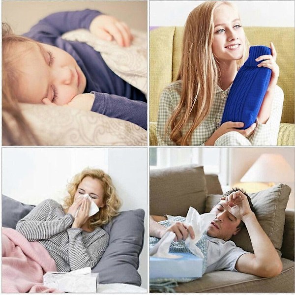 2000 ml Suuri Kuumvesipullo + Neulotuppu Talvi Lämpökeho Lämpötyyny Kipujen Lievitykseen Blue