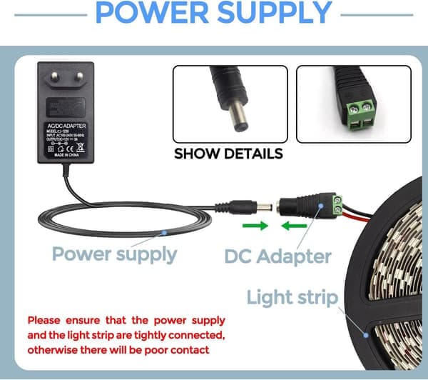 Strømadapter 12V 3A 36W Transformator for LED-stripe EU-plugg for COB 3528/5050 SMD LED-stripe, AC100-240V Strømadapter