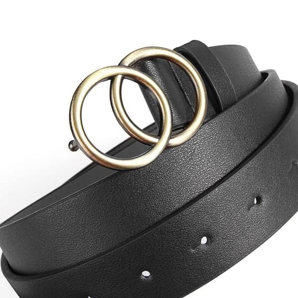 Rundt spænde PU-læderbælte, 3-pak damebælte med dobbelt O-ring design (Hvid/Sort/Brun)